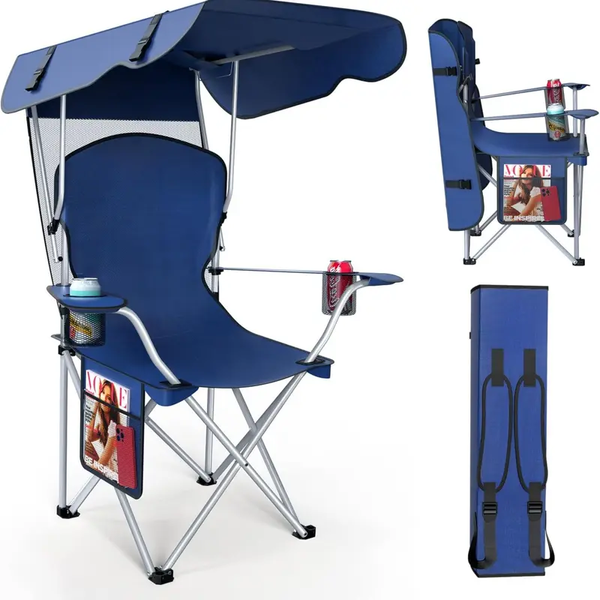 Camping Chair with Canopy, Cup Holders & Storage Bag
