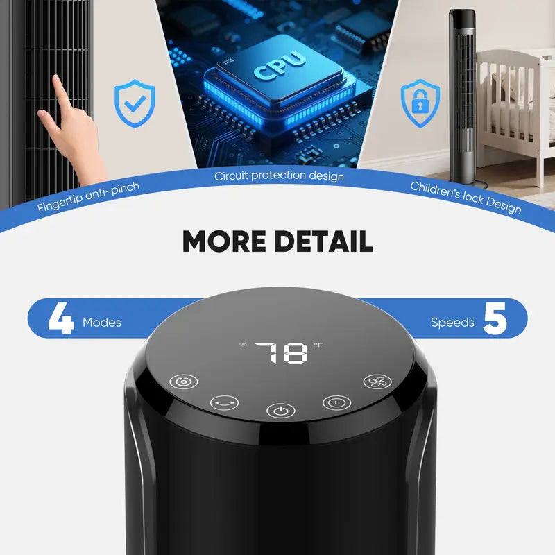 Quiet Tower Fan with Remote, 12H Timer & 64° Oscillation
